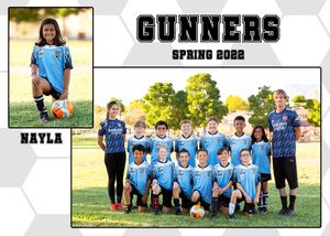 Youth soccer team photo banner design with Gunners team name and player layouts.
