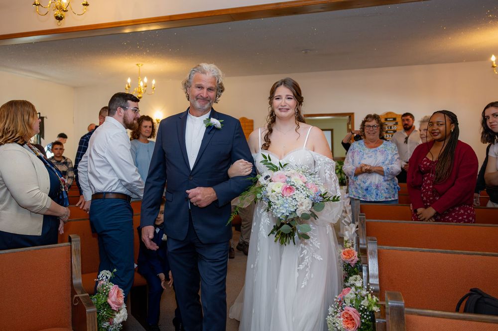 A wedding ceremony and reception montage showing happy couples and guests celebrating in an indoor venue.
