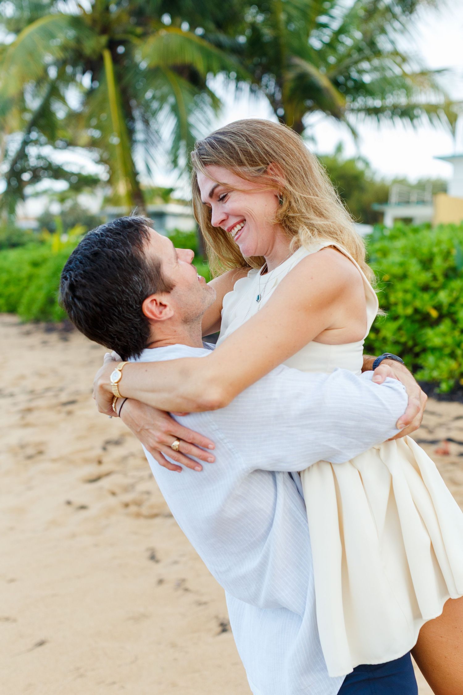 Couples portrait on the beach in Dorado, Puerto Rico.