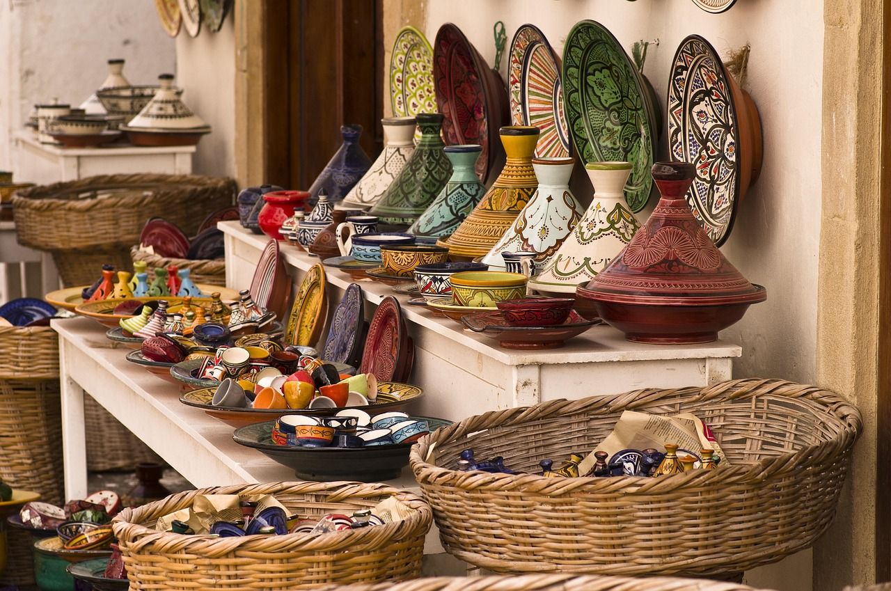 Moroccan street market with colourful wares, spices, and textiles, captured on a GETPIX photography tour.