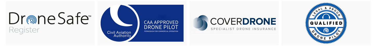 Collection of drone certification and safety program logos arranged in a row.