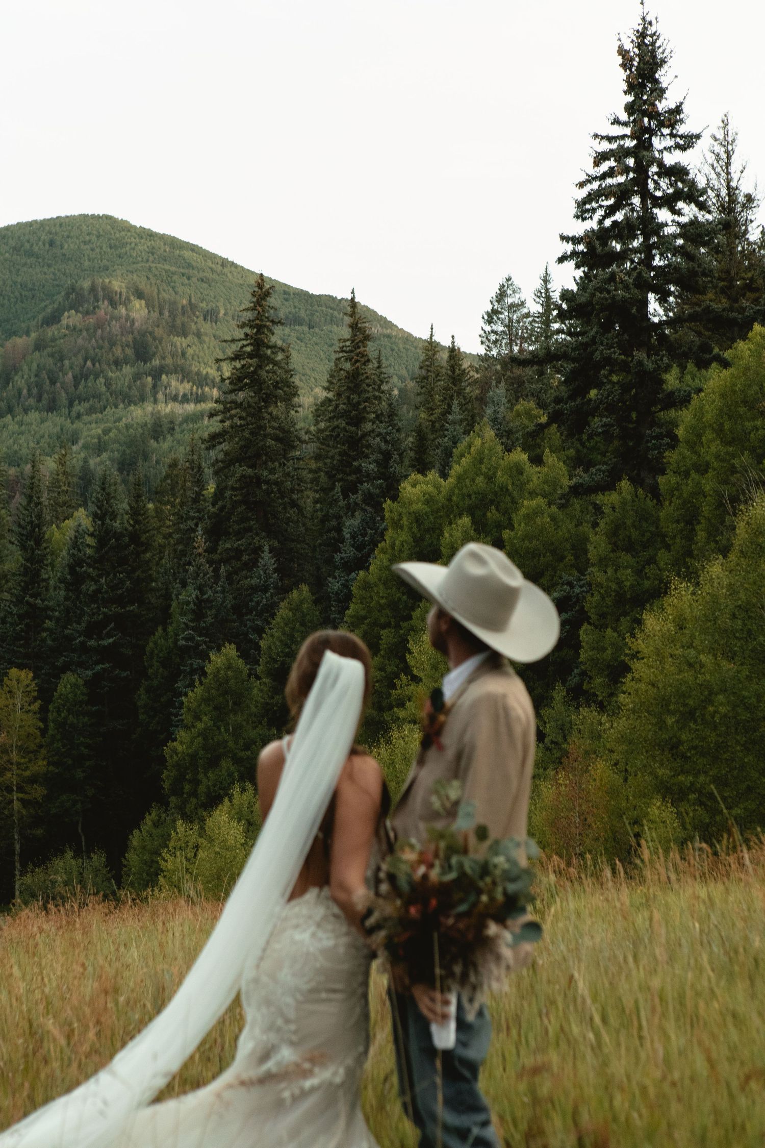 Couple blurred looking at mountain view