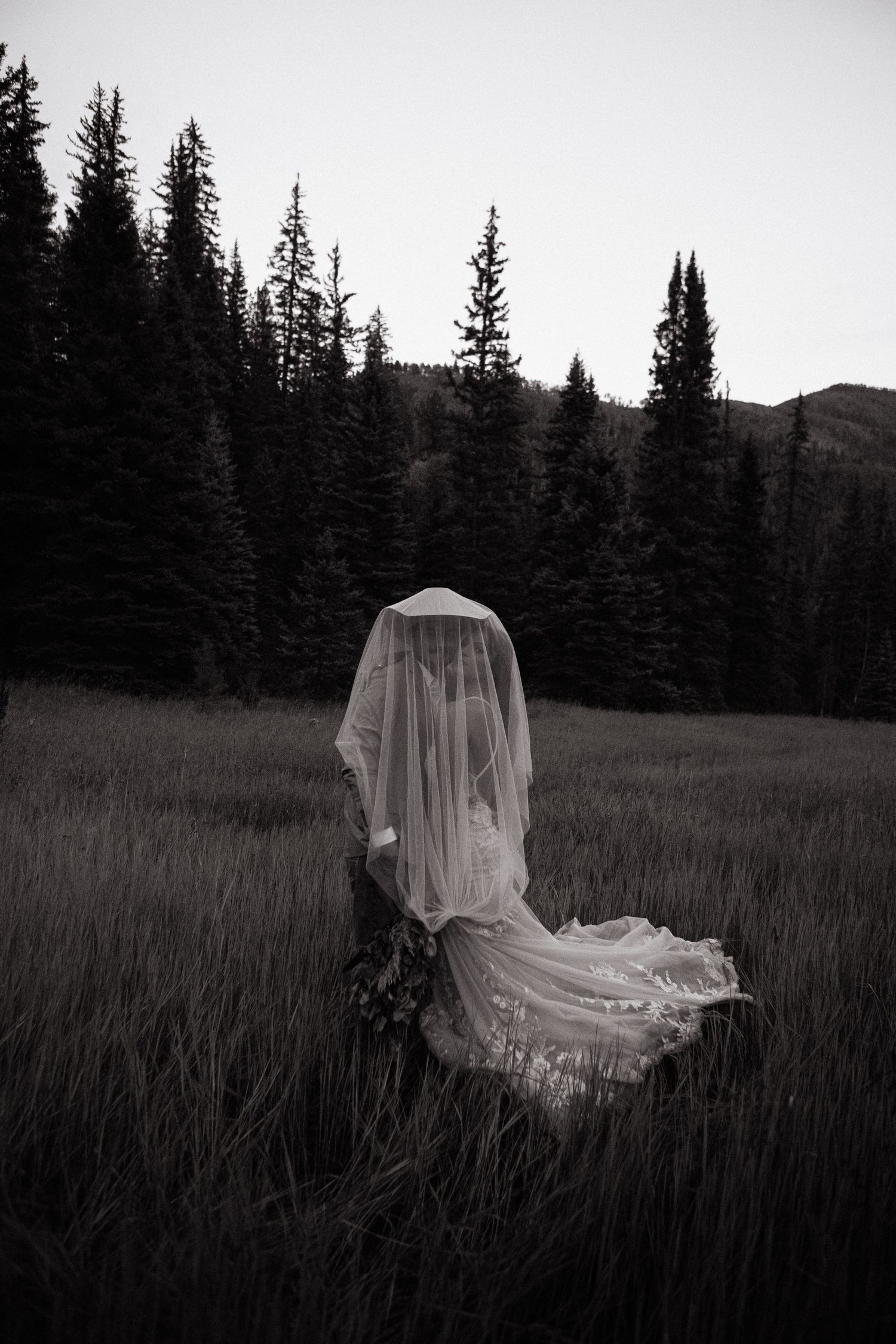 Moody black and white mountain bridals in colorado