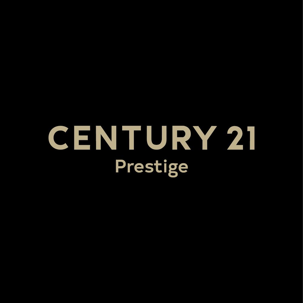 Century 21 Prestige real estate company logo displayed in white text on a black background.