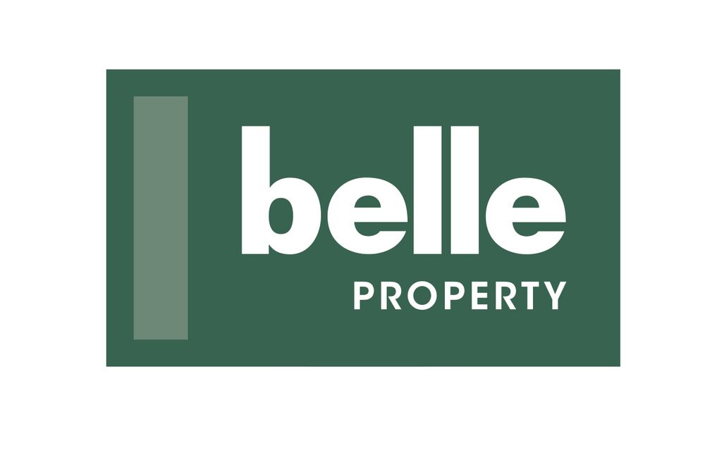 Three green and white real estate company logos showing the Belle Property brand identity.