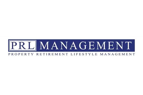 Professional business logo for PRL Management showing text in blue and gray with a property retirement lifestyle tagline.