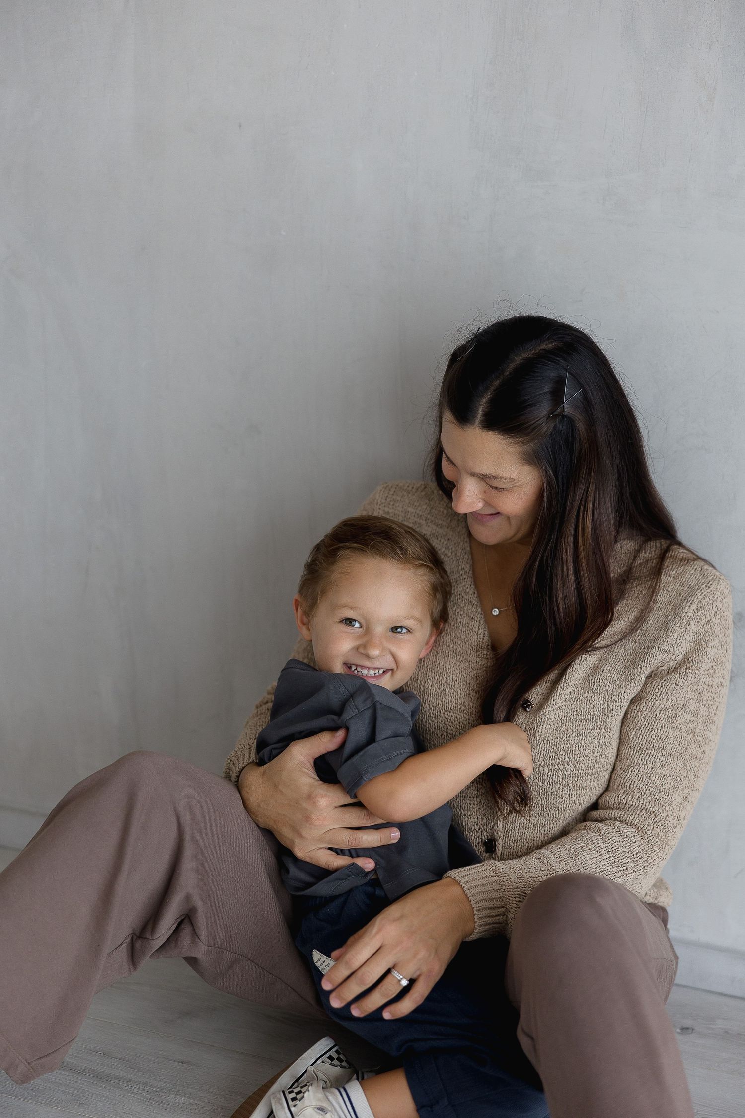 Studio family pictures in Orange County with toddler and mom