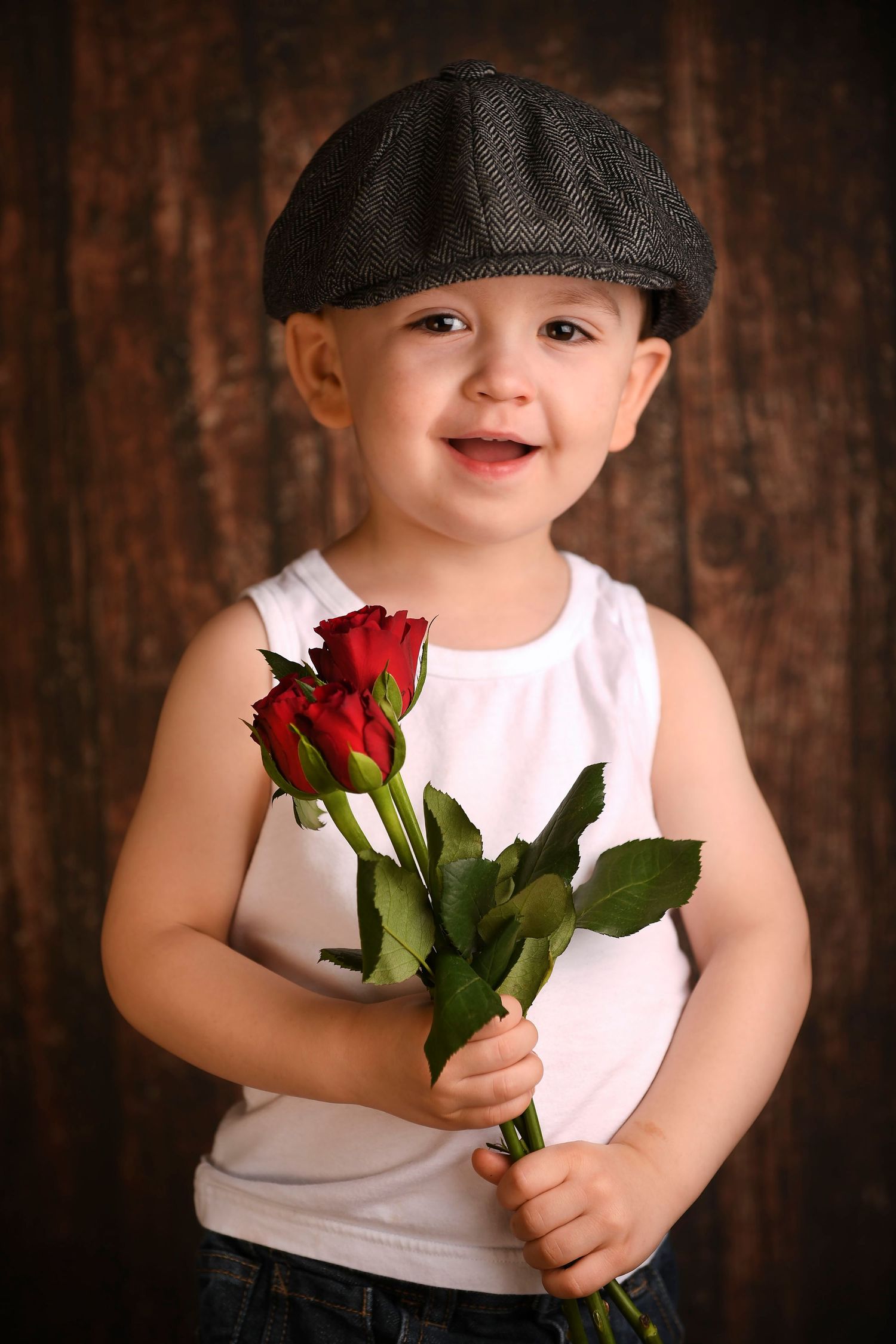 Cute Valentines Day studio photograph of a boy.