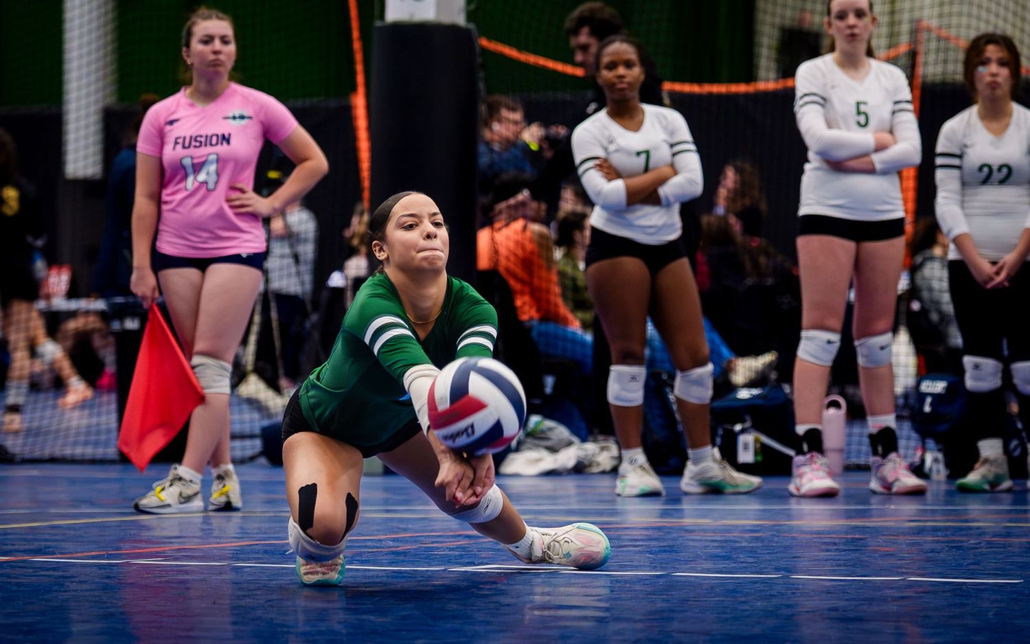 Asphalt Green volleyball diving dig, May Madness Spooky Nook Sports, by Deanna Fox, SportsFox Photography, Hershey PA