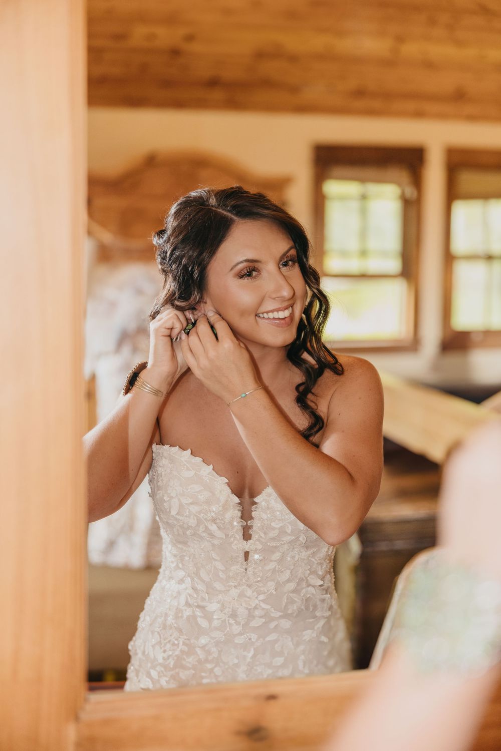 Western Bride at Chico Hot springs getting ready at their cabin for her intimate Wedding near Chico by a local Emigrant Wedding Photographer