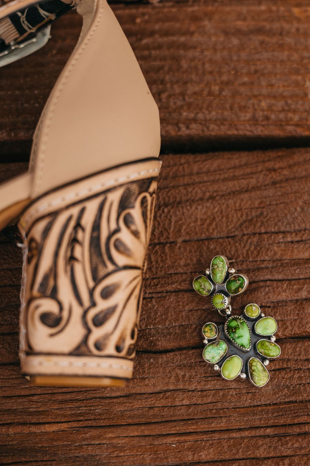 Western Brides turquoise and custom tooled heels on her intimate wedding near Emigrant, Montana by Paradise Valley Photographer by Chico