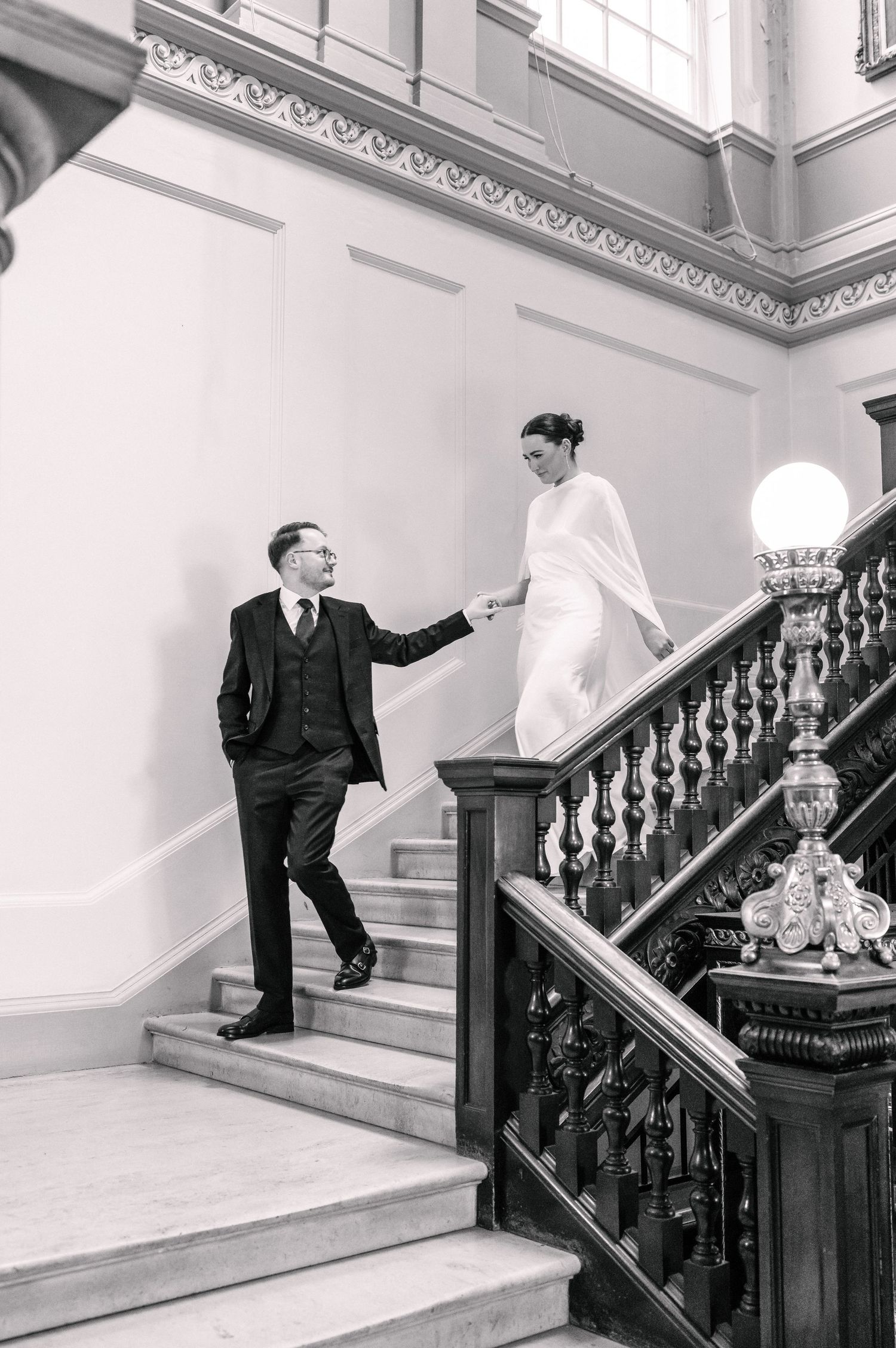 Couple portraits at Bath Guildhall steps
