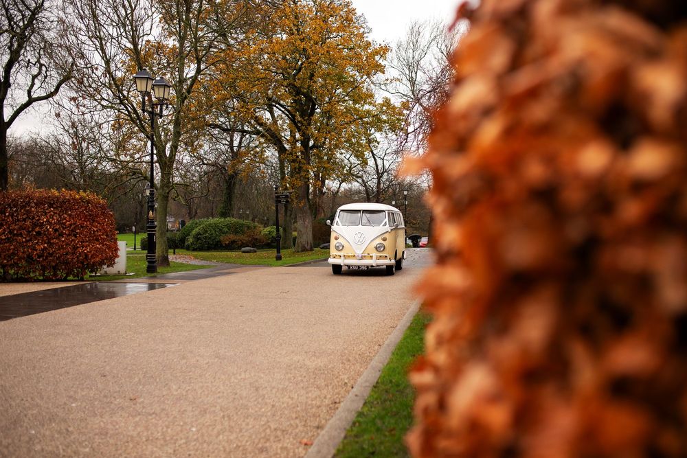 Camper van arriving at wedding at Runcorn Town Hall Cheshire by Little Wonderland Photography Widnes