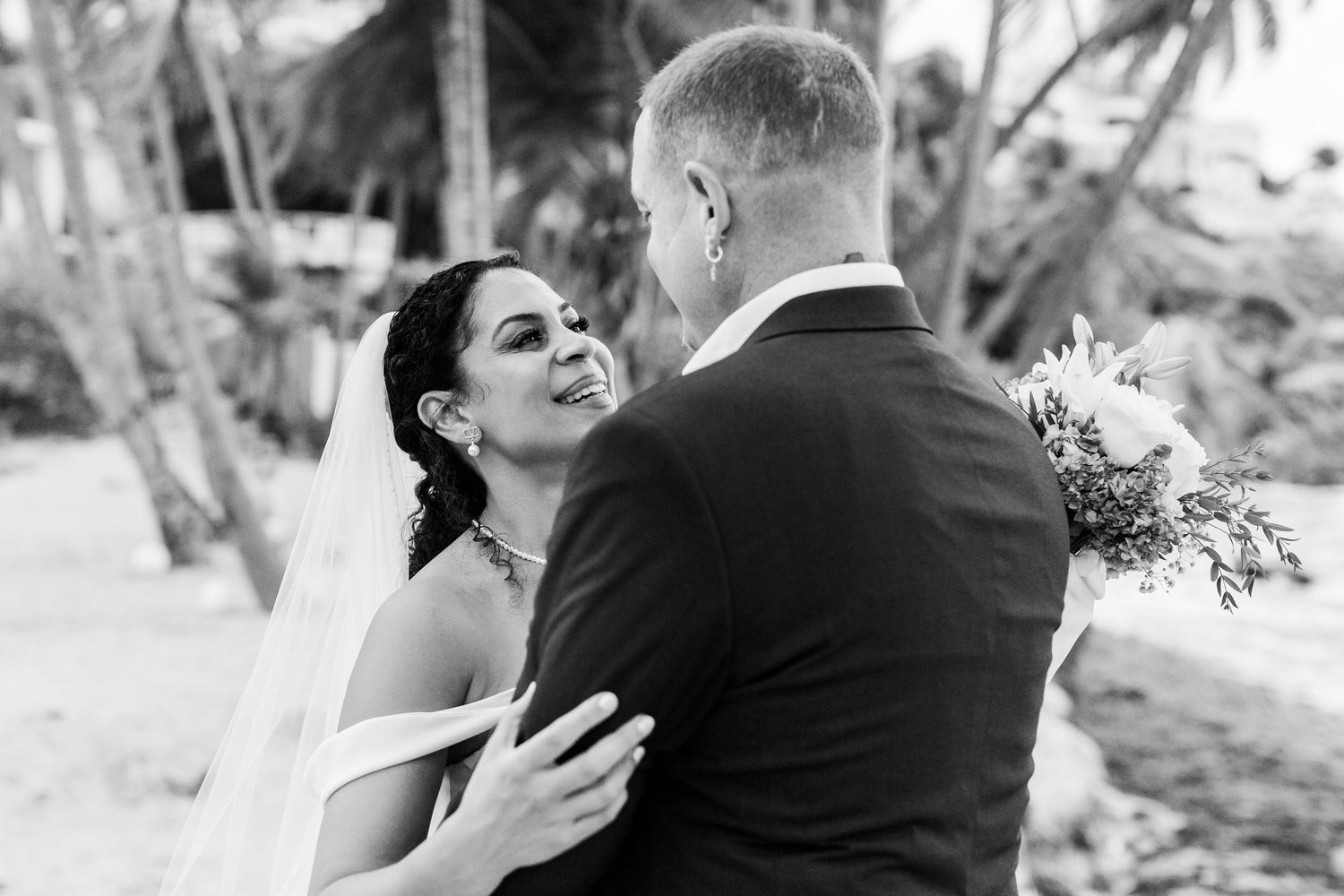 Bride and groom portrait. Intimate beach wedding in Palmas del Mar, Puerto Rico.