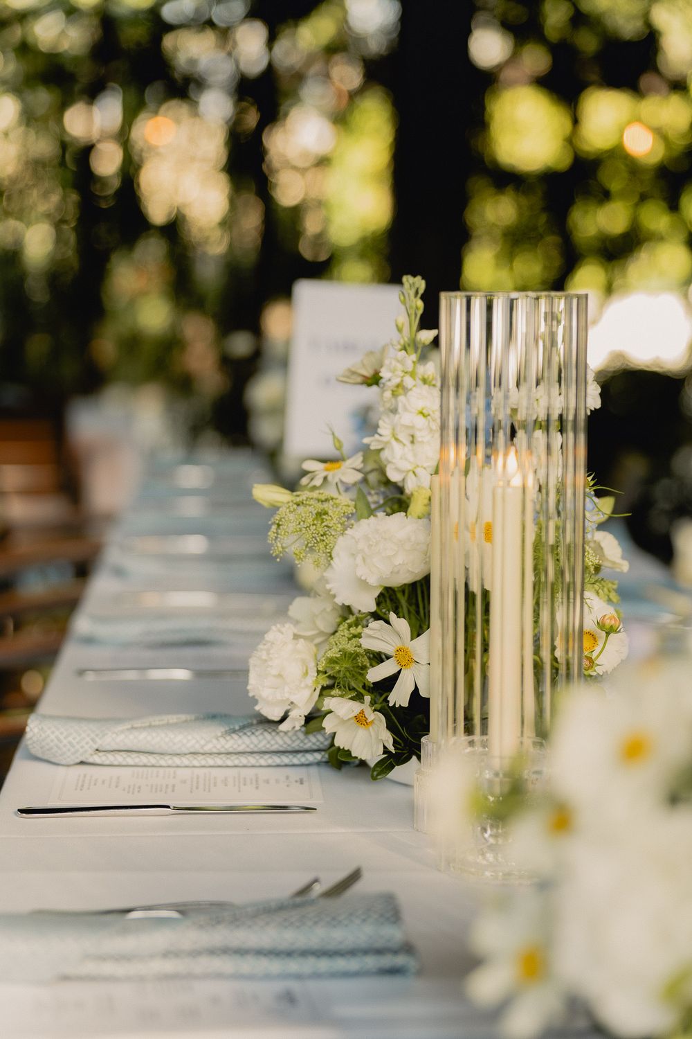 Candlelit wedding table arrangement at an intimate Los Angeles wedding