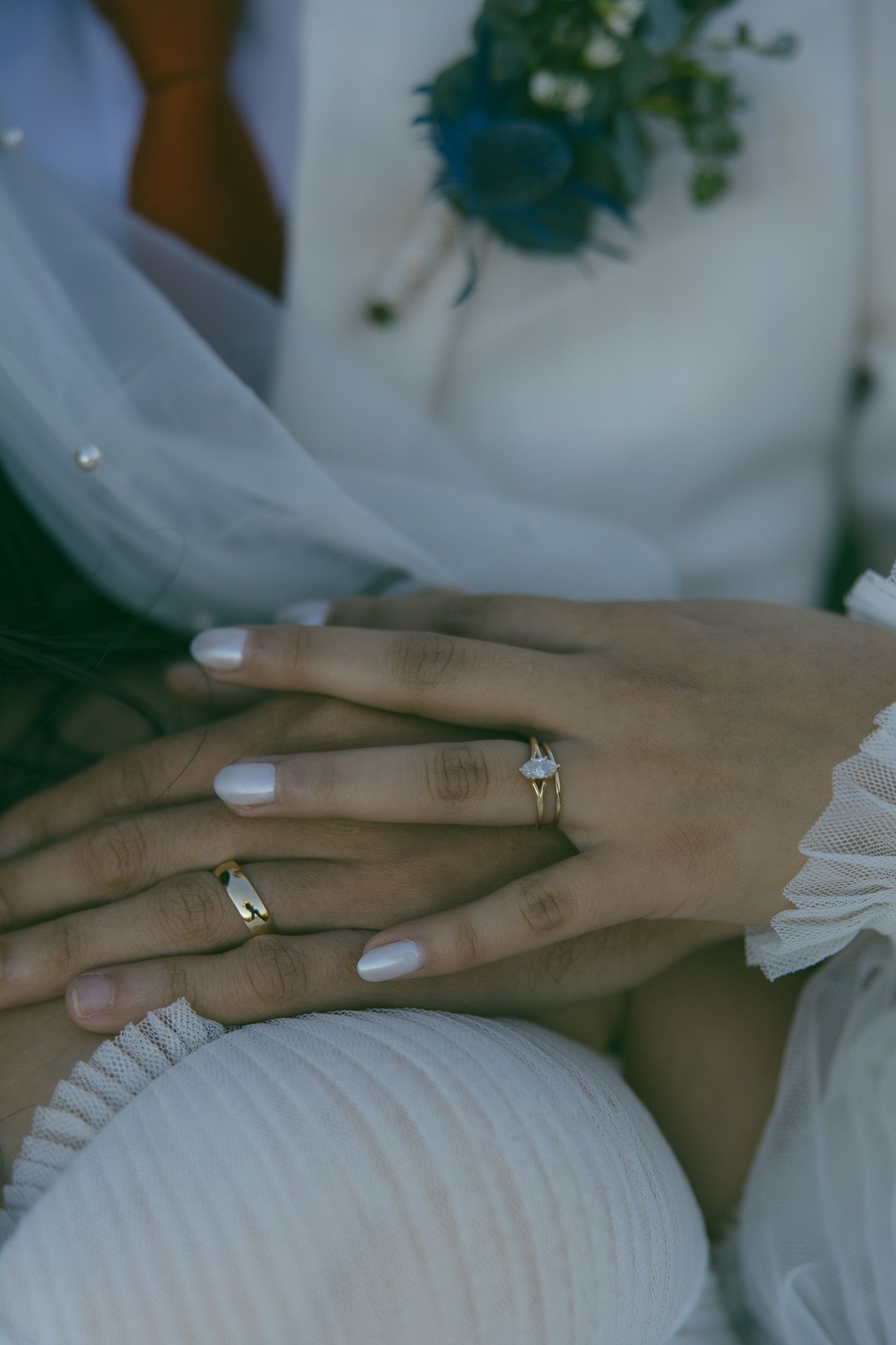 wedding elopement rings wedding band boutonniere wedding dress bridal holding hands