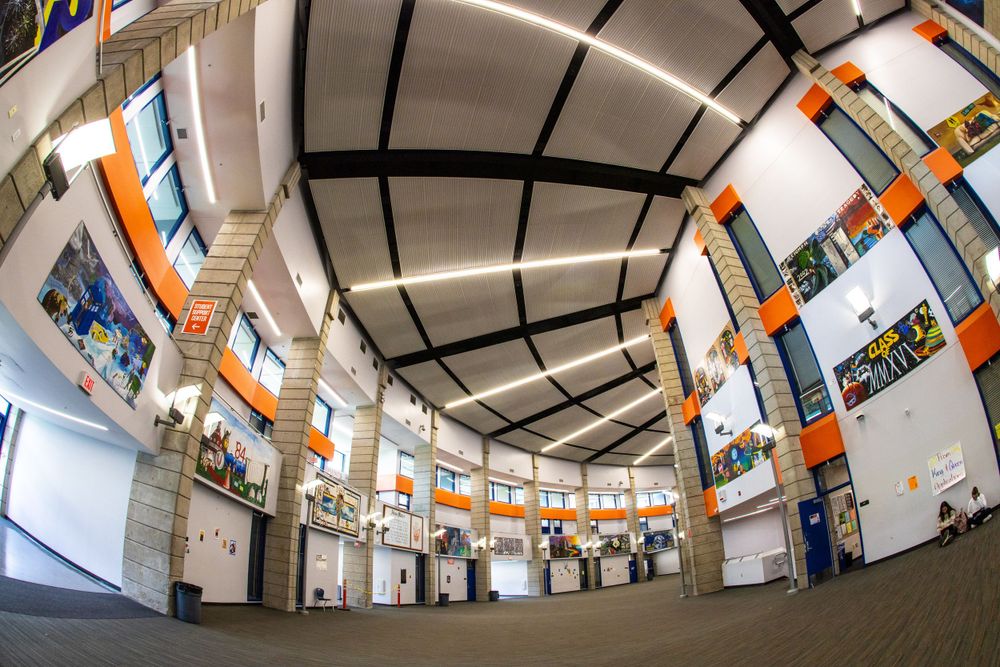 Fisheye view of the interior space of Valhalla High School, El Cajon, California.