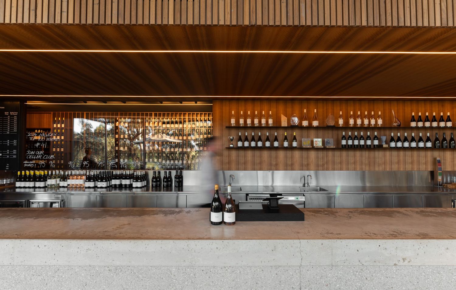 Winery interior photography showcasing contemporary bar design, architectural lighting and hospitality interiors