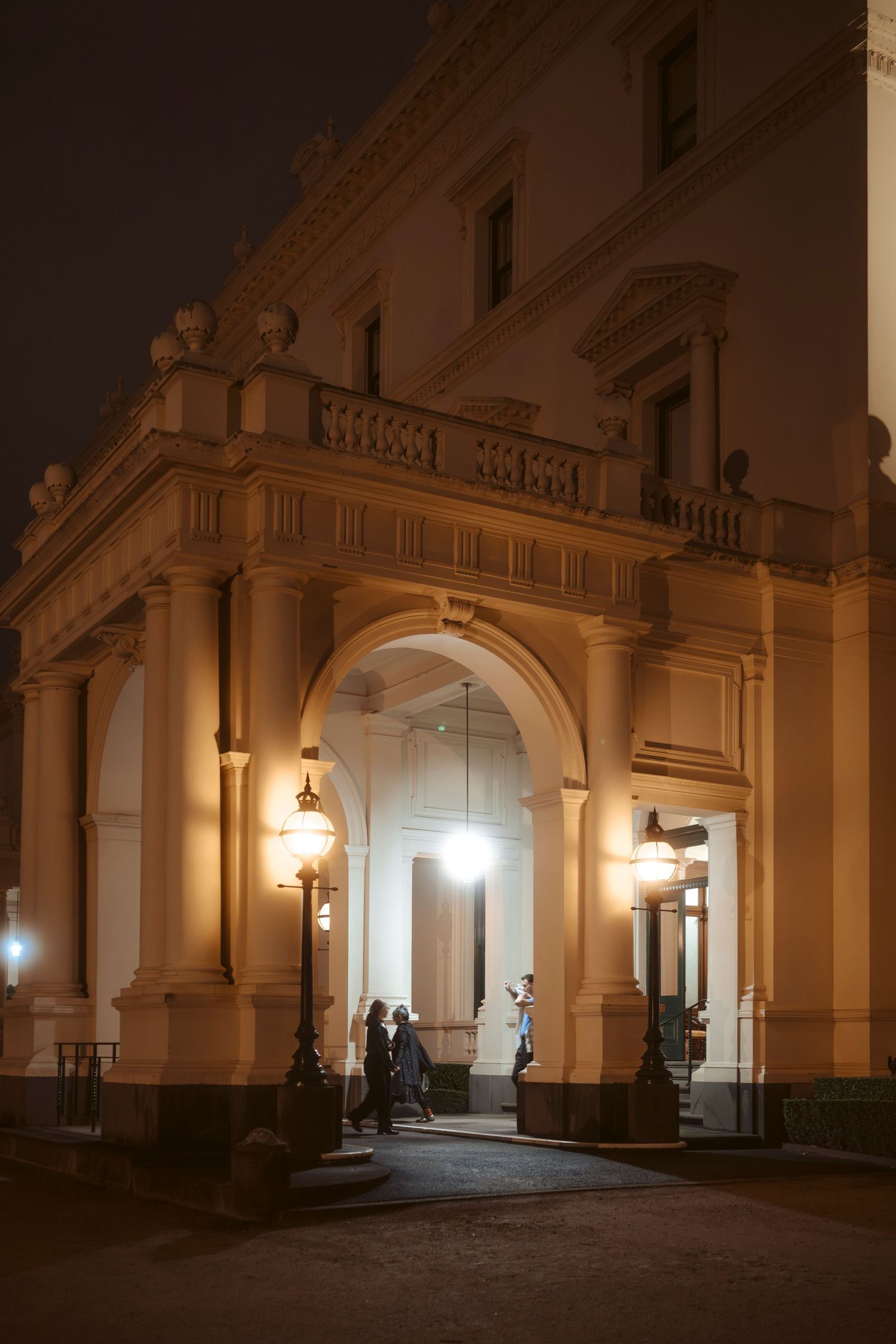 Historic building photography showcasing heritage architecture and atmospheric evening exterior lighting