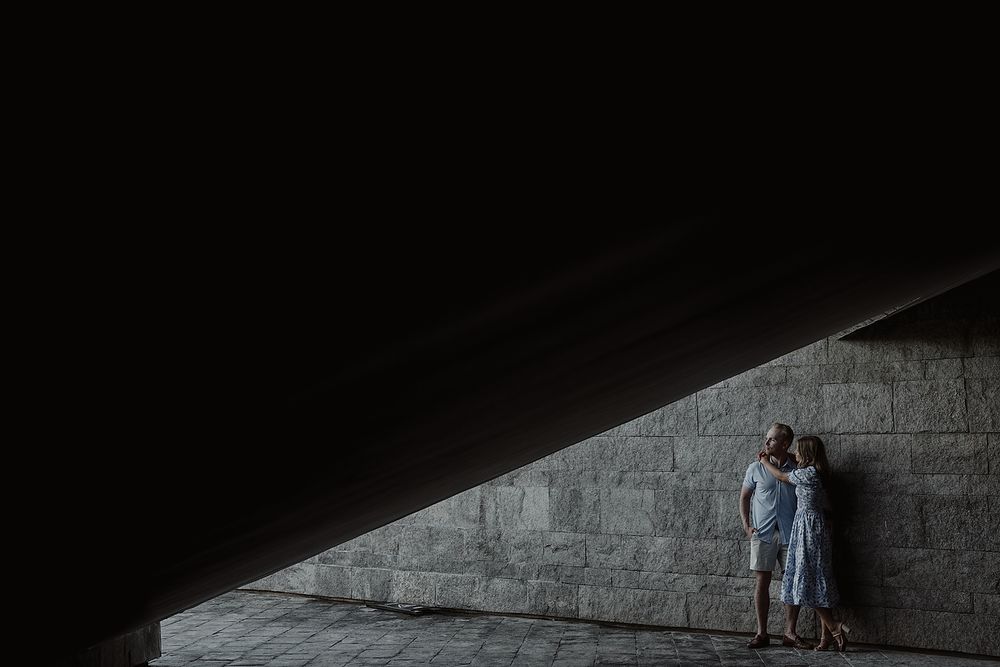 Minimalist editorial engagement photo using modern architecture at Grand Hyatt Playa del Carmen.