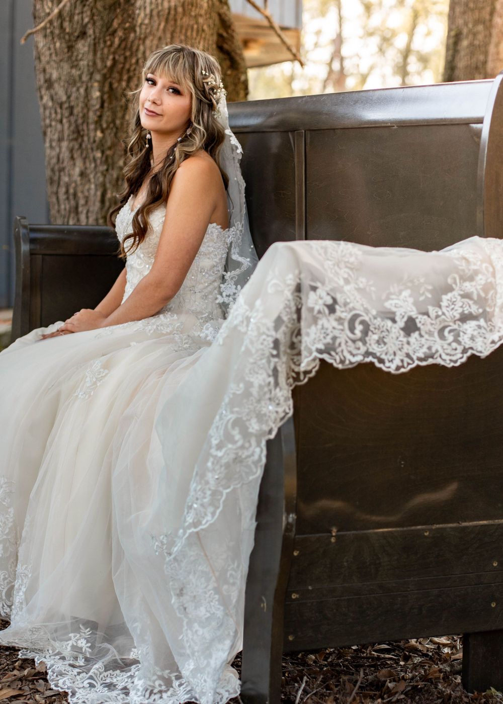 Bride sitting and dreaming of walking down the isle to become her husbands wife.