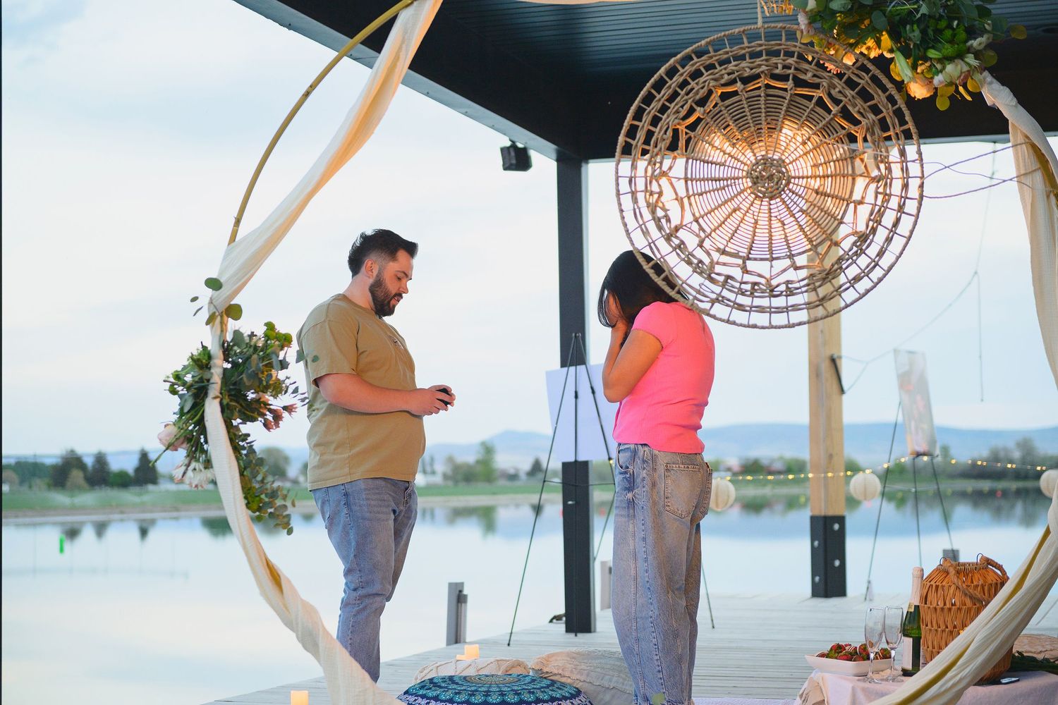 Idaho Falls professional wedding photographer wedding proposal on private late at sunset