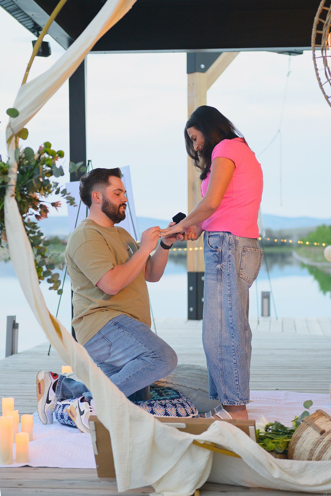 Idaho Falls professional wedding photographer wedding proposal on private late at sunset