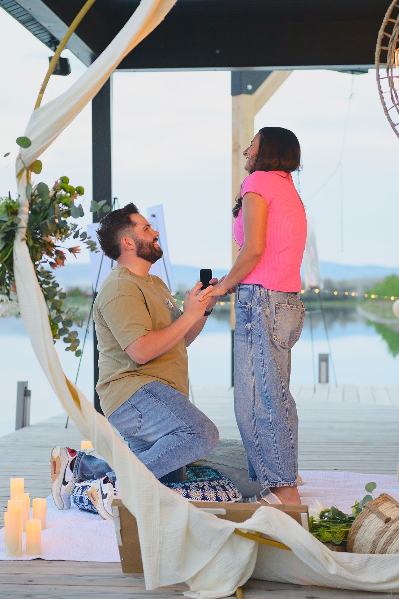 Idaho Falls professional wedding photographer wedding proposal on private late at sunset