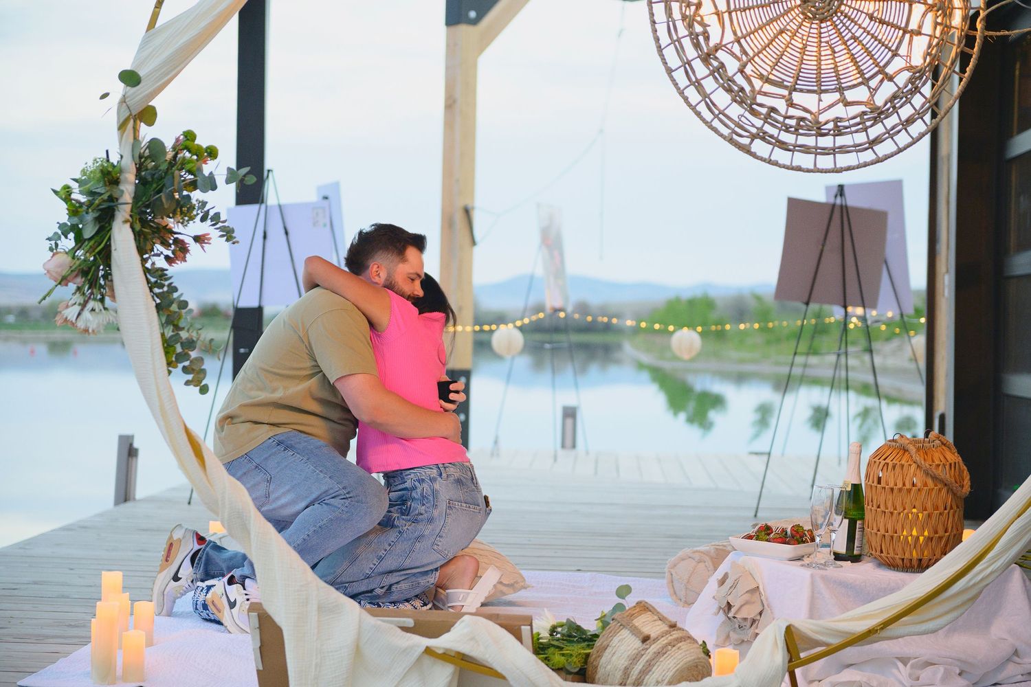 Idaho Falls professional wedding photographer wedding proposal on private late at sunset