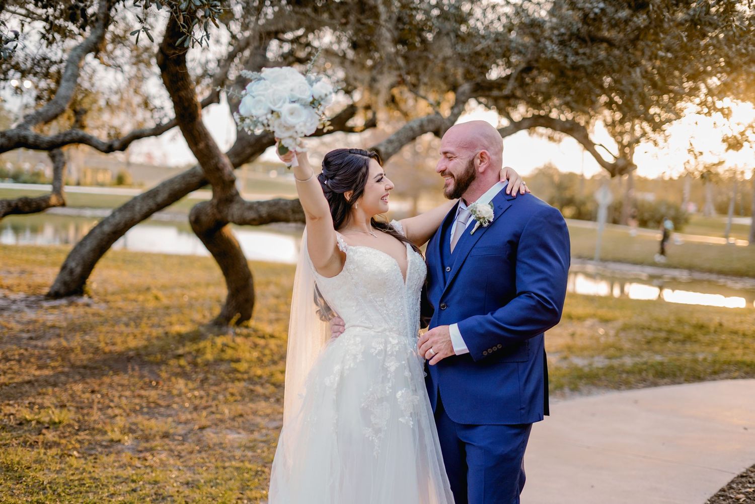 professional wedding portrait of a happy couple enjoying their wedding day