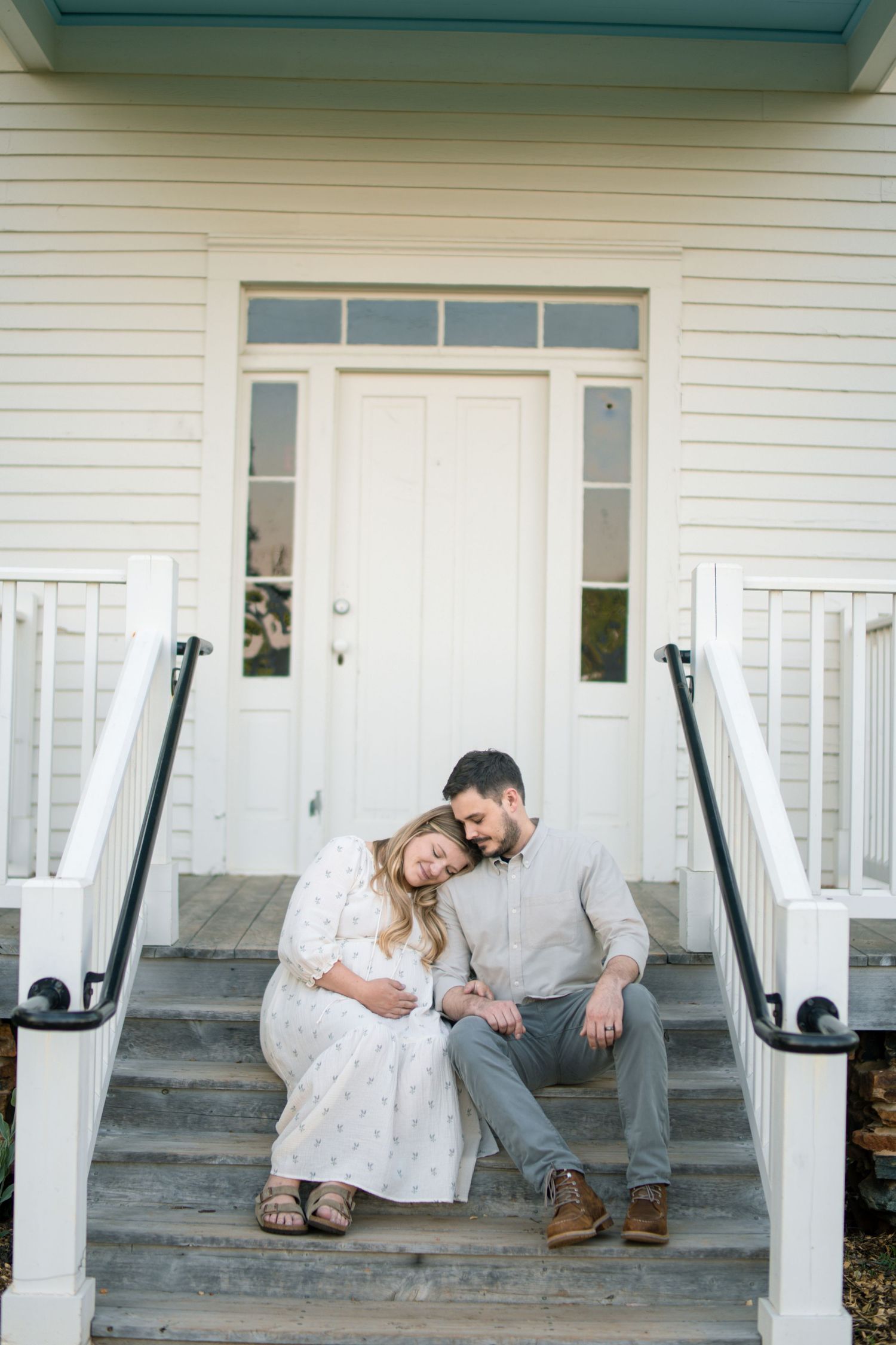Pregnant wife with husband at a Marietta park maternity session