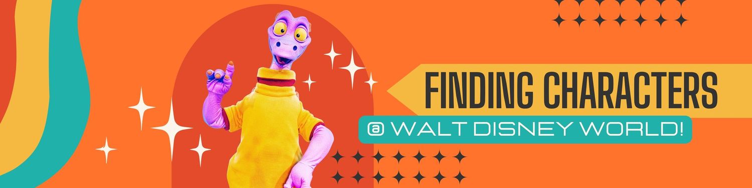 Colorful banner with sparkles showing 'Finding Characters' text against orange background.