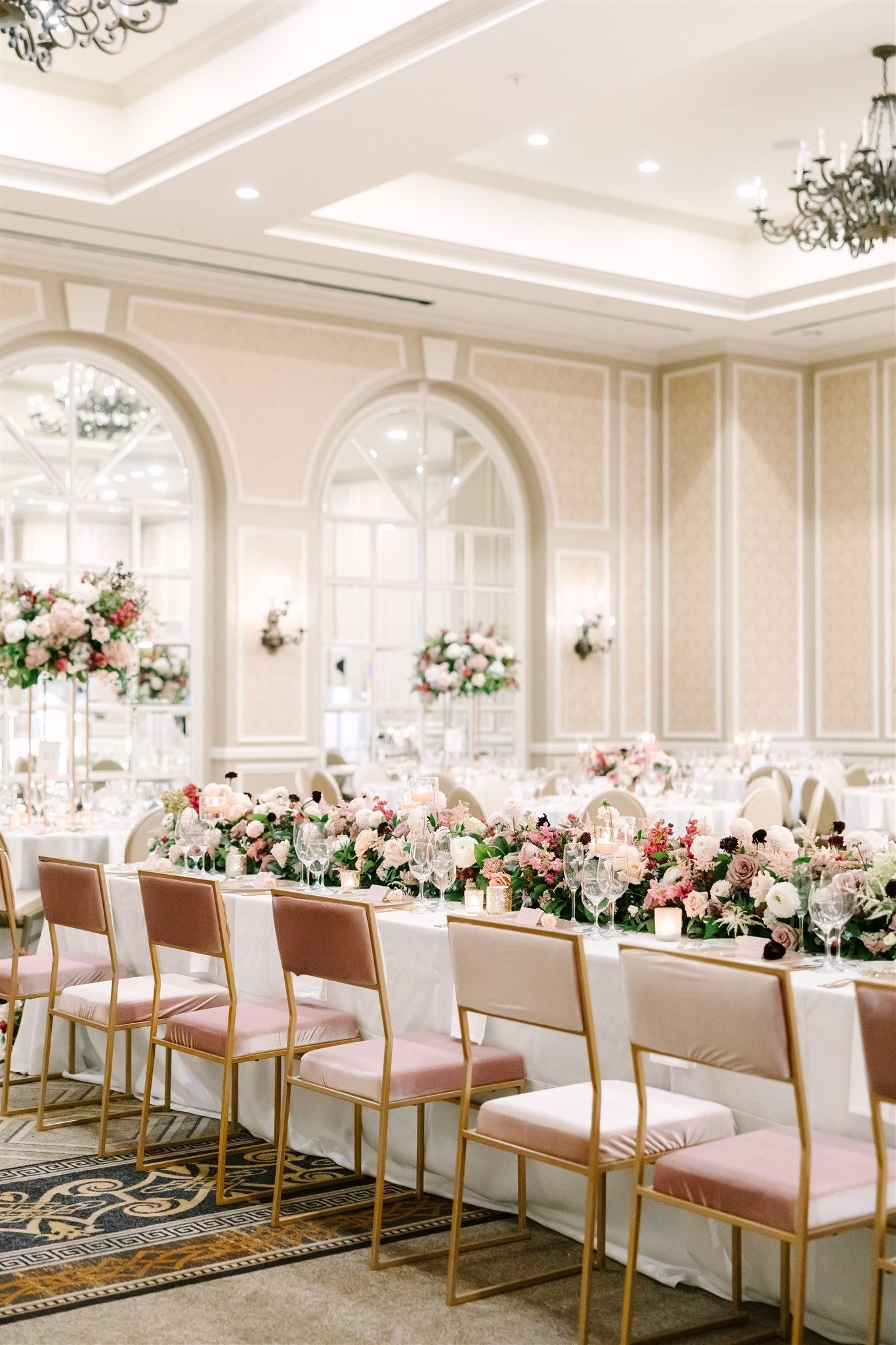 Reception setup at The Adolphus Hotel, a Dallas wedding venue