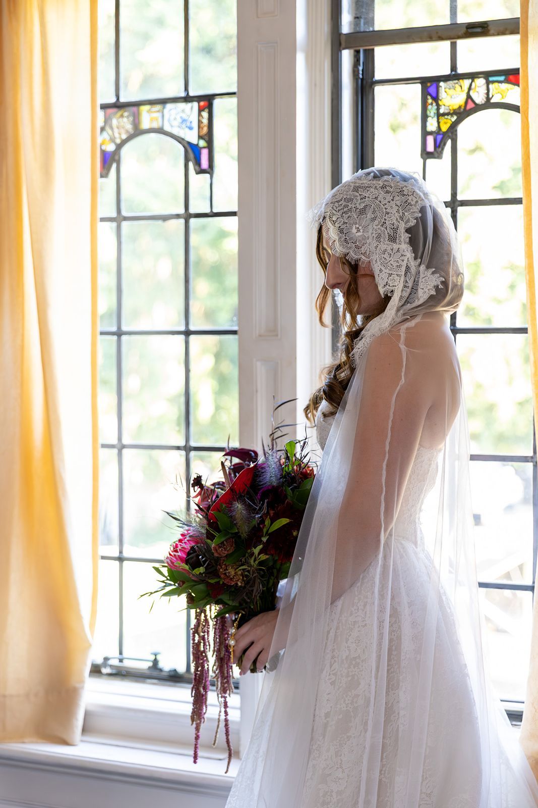 Bride portrait in the Bridal suite a the Thornewood castle wedding venue