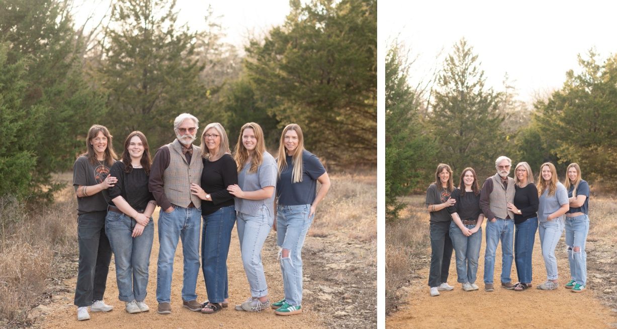 Small Extended Family Session in Winter Field of Evergreens by Bartlesville Family Photographer Kristi Bray