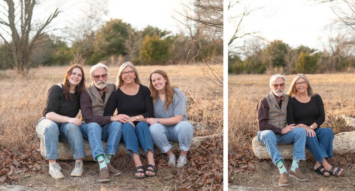 Small Extended Family Session in Winter Field of Evergreens by Bartlesville Family Photographer Kristi Bray