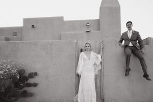 A series of vintage black and white wedding photographs arranged in a horizontal strip showing couples and celebrations.