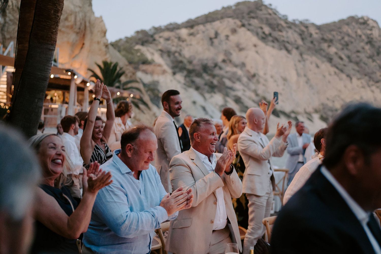 wedding guests laughing during speeches at Amante Ibiza