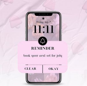 Pink-themed iPhone notification screen mockup for appointment booking.