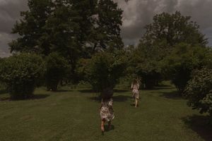 Group enjoying a summer day on a grassy hillside with trees in the background.