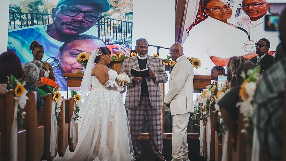 Wedding celebration candid moments showing guests and decorations indoors.