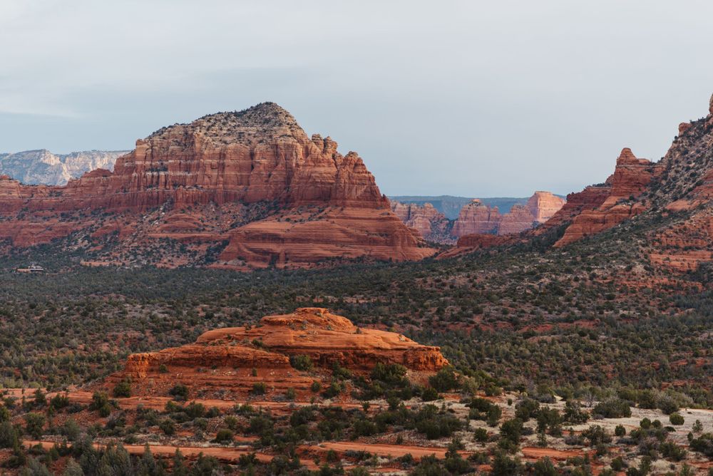 a landscape of the rocky red mountains in Sedona Arizona.