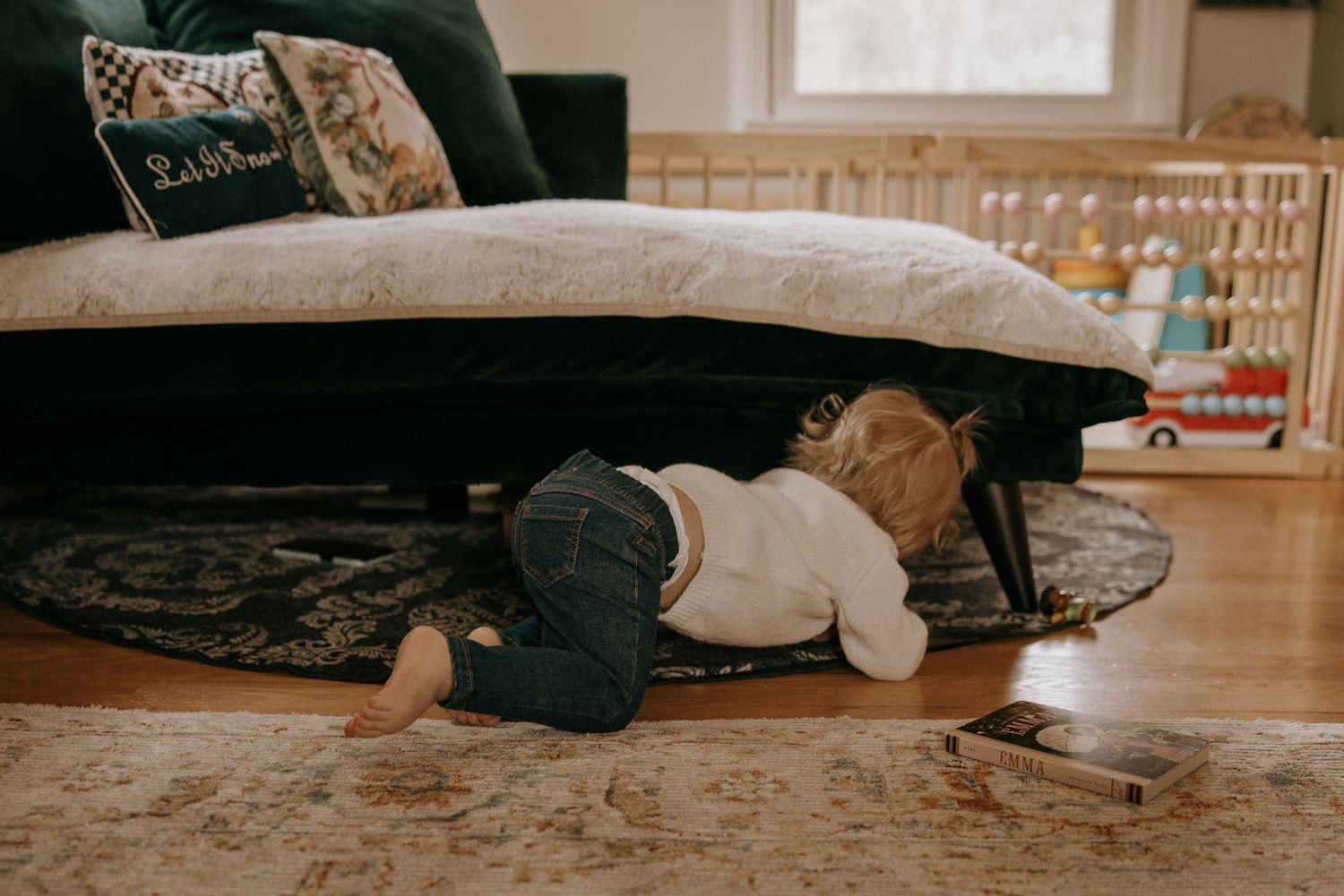 A collection of candid lifestyle photos showing someone lying on hardwood floors in different poses and angles.