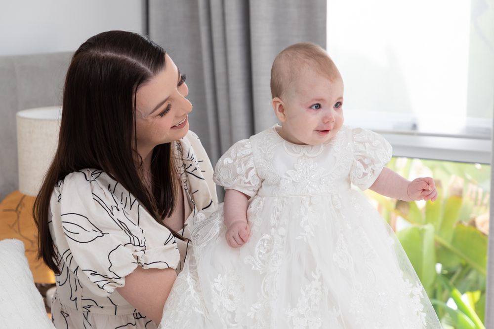 Best Christening Photography family photos in Sydney, christening gown and christening jewelry