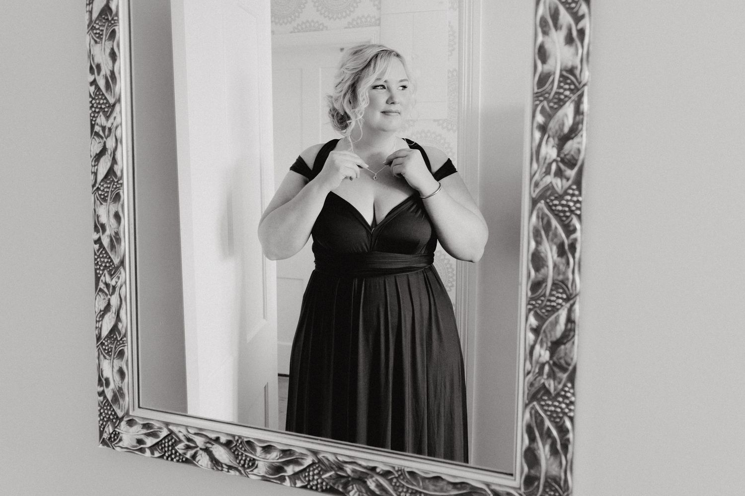 Black and white portrait of a bridesmaid, captured by Apertured Media Auckland Wed