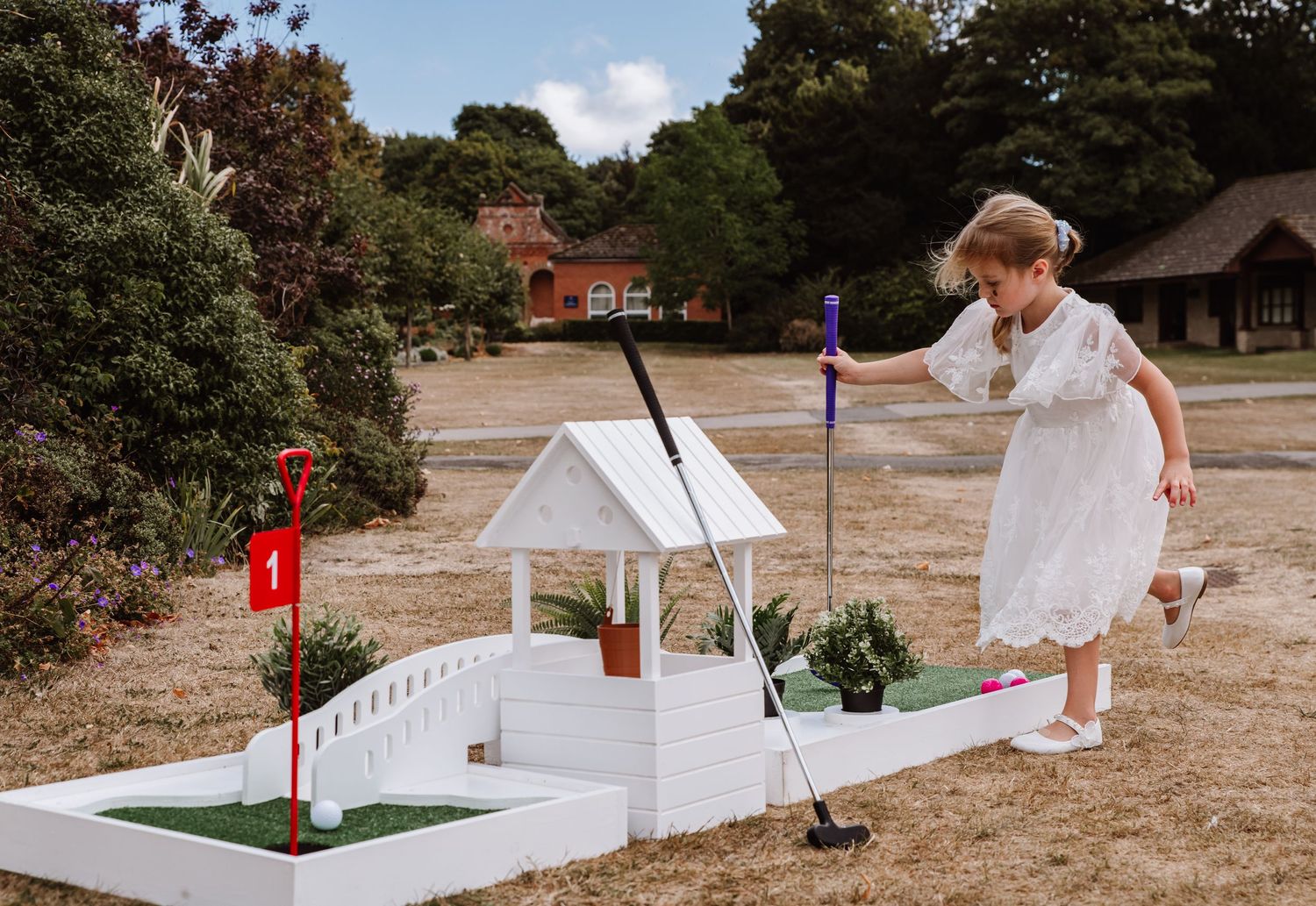 Wedding miniature golf hire Weymouth, Dorchester, Poole, Bournemouth, Dorset. The Hire Barn. Outdoor wedding games hire Dorset.
