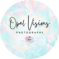 Photography business logo design with camera icon on pastel blue and pink watercolor background.
