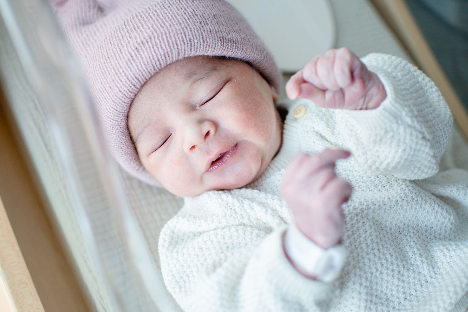 Baby in the hospital bassinet during a Fresh 48 session at a Winston-Salem hospital.
