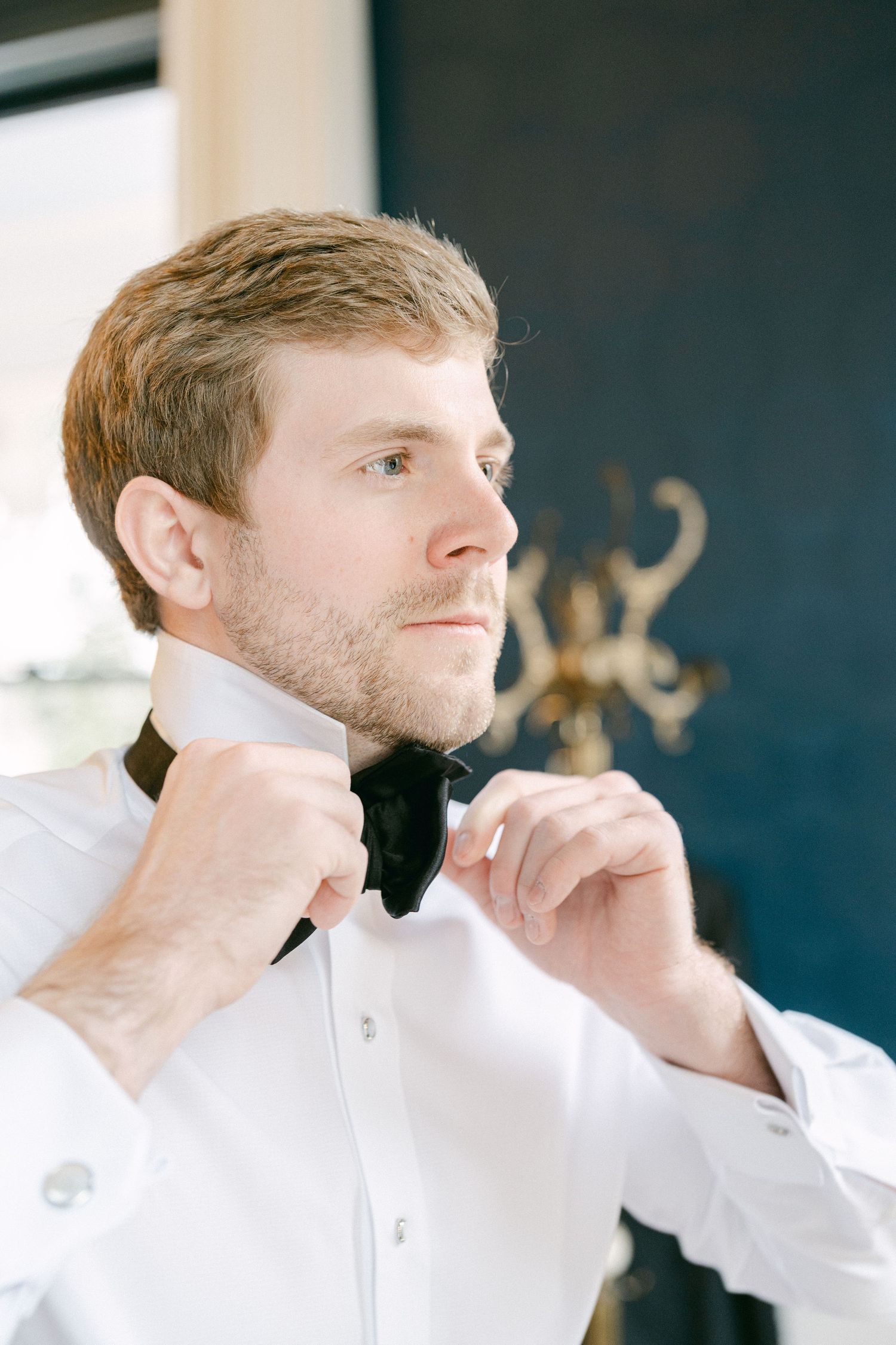 Woodbine Mansion Round Rock Austin Texas Winter Wedding Fine Art Editorial Photography Groom bow tie European Videograph