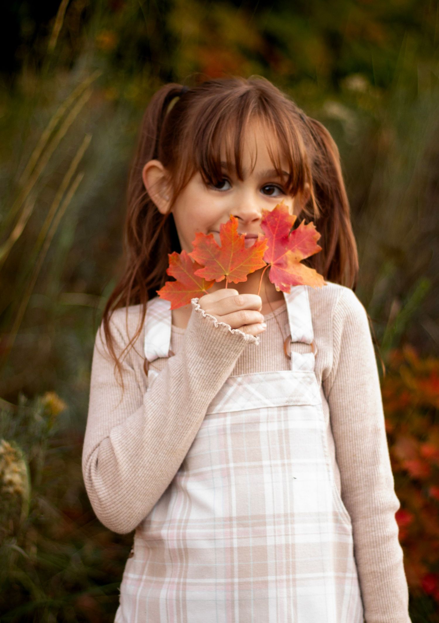 Young girl, holding a fall leaf. Yellowfork Canyon, Herriman, Utah.